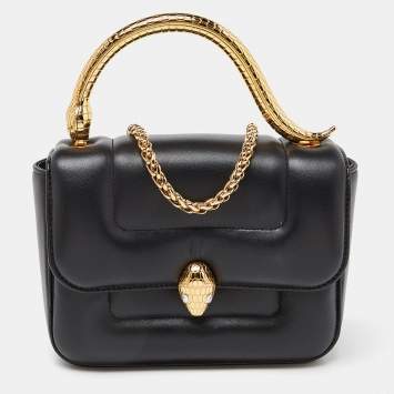 Bvlgari x Mary Katrantzou Black Leather Serpenti Metamorphosis Top Handle Bag
