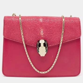 Pre Owned Bvlgari Pink Stingray and Leather Serpenti Forever Shoulder Bag