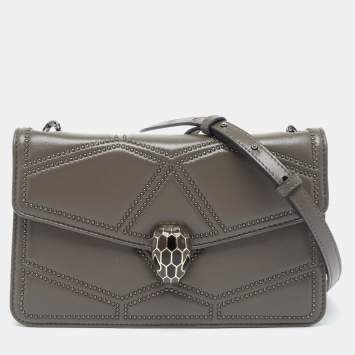 Pre Owned Bvlgari Grey Leather Serpenti Studded Diamond Blast Shoulder Bag