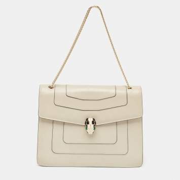 Pre Owned Bvlgari Light Grey Leather Large Serpenti Forever Shoulder Bag