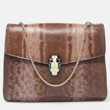 Pre Owned Bvlgari Purple Karung Serpenti Forever Flap Shoulder Bag