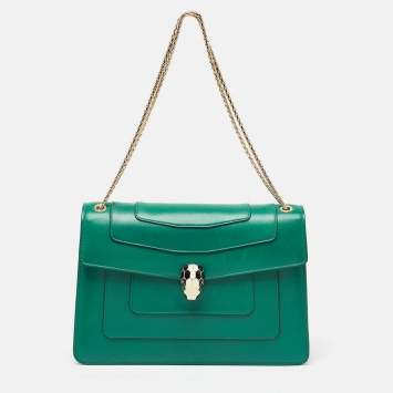 Pre Owned Bvlgari Green Leather Medium Serpenti Forever Shoulder Bag