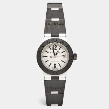 Bvlgari Silver Two-Tone Aluminum Rubber Diagono AL29TA Women's Wristwatch 29 mm