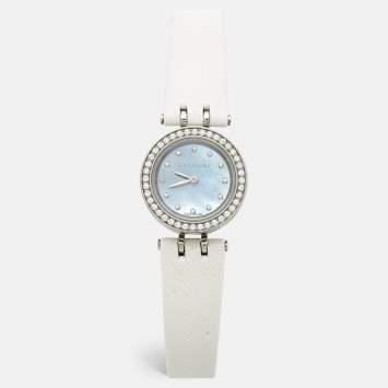 Pre Owned Bvlgari Blue Mother of Pearl Diamond Stainless Steel Leather B.Zero1 BZ23S Women's Wristwatch 23 mm