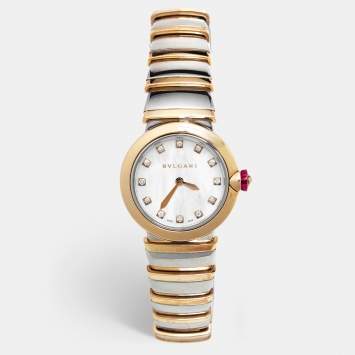 Bvlgari Mother of Pearl Diamond 18K Rose Gold Stainless Steel Lvcea 102194 Women's Wristwatch 28 mm