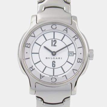 Bvlgari White Stainless Steel Solotempo ST29S Quartz Women's Wristwatch 29 mm