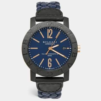 Bvlgari Navy Blue Carbongold Leather Via Dei Condotti 10 Roma BB40CL Women's Wristwatch 40 mm