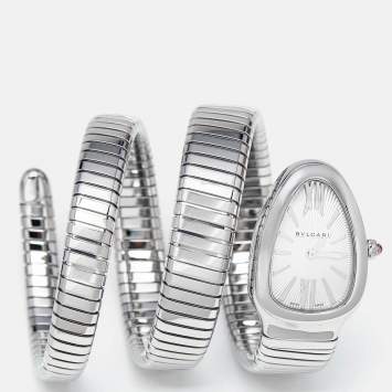 Bvlgari Silver Opaline Stainless Steel Serpenti Tubogas 101911 Women's Wristwatch 35 mm