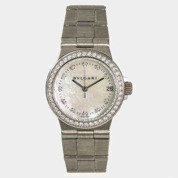 Bvlgari Diagono LCVW29G White Dial White Gold  Quartz Women's Wristwatch 29 mm