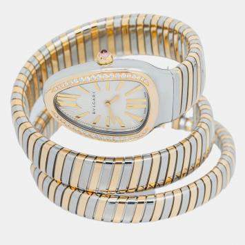 Bvlgari Serpenti Tubogas 103797 Quartz SIlver 18k Yellow Gold Diamonds Women's Wristwatch 35 mm