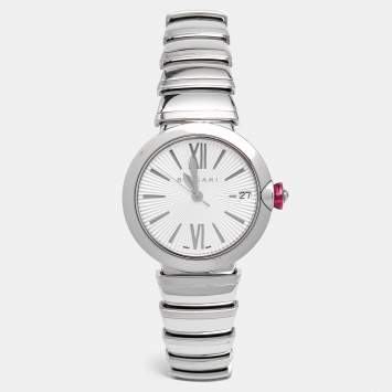 Bvlgari Silver Dial Stainless Steel Diamond Lvcea 102219 Women's Wristwatch 33 mm