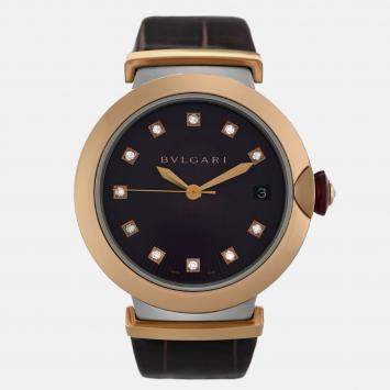 Pre Owned Bvlgari Lvcea LUP36SG Automatic Diamond Burgundy 18K Rose Gold Women’s Wristwatch 36 mm