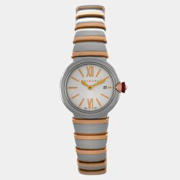 Pre Owned Bvlgari Lvcea 102193 Quartz Silver 18k Rose Gold Stainless Steel Women's Wristwatch 28 mm
