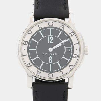 Pre Owned Bvlgari Solotempo ST35S Quartz Black Stainless Steel Women's Wristwatch 35 mm