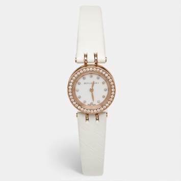 Pre Owned Bvlgari B.Zero1 102398 White Dial Diamond 18K Rose Gold Stainless Steel Leather Women's Wristwatch 23 mm