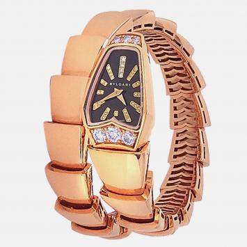 مملوكة مسبقًا ساعه يد نسائية بلغاري سيربنتي سكالاي 101788 كوارتز قرص أسود ذهب وردي عيار 18 ألماس 26 مم