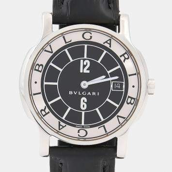 مملوكة مسبقًا Bvlgari Solotempo ST35S Quartz Black Stainless Steel Men's Wristwatch 35mm
