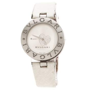 Pre Owned Bvlgari Silver Stainless Steel Heart Diamond B.Zero1 Women's Wristwatch 35 MM