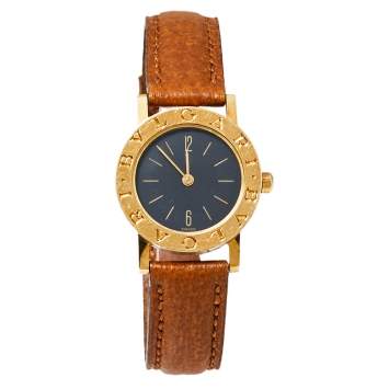 Pre Owned Bvlgari Black 18K Yellow Gold & Leather BB 26 GL Women's Wristwatch 26MM