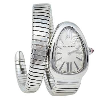 Pre Owned Bvlgari Silver Stainless Steel Serpenti Tubogas SP 35 S Women's Wristwatch 35 mm