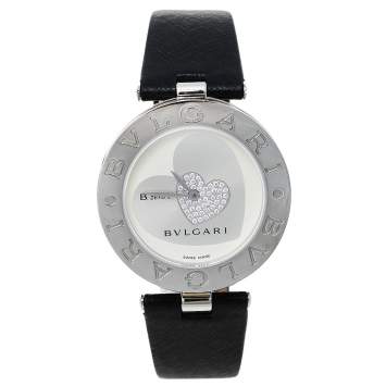 Pre Owned Bvlgari Silver Stainless Steel Diamond Heart Motif B.Zero1 BZ 35 S Women's Wristwatch 35 mm