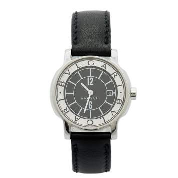 Pre Owned Bvlgari  Black Stainless Steel Leather Solotempo ST29S Women's Wristwatch 29 mm
