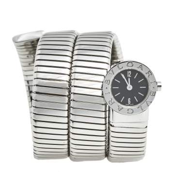 Pre Owned Bvlgari Black Stainless Steel Serpenti Tubogas BB 19 1TS Women's Wristwatch 19 mm 