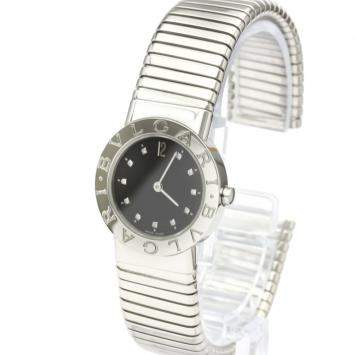 Pre Owned Bvlgari Black Diamonds Stainless Steel Tubogas BB26 2TS Quartz Women's Wristwatch 26 MM