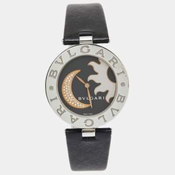 Pre Owned Bvlgari Black Sun & Moon Diamond Inlay Motif B.Zero1 BZ 35 S Women's Watch 35 mm