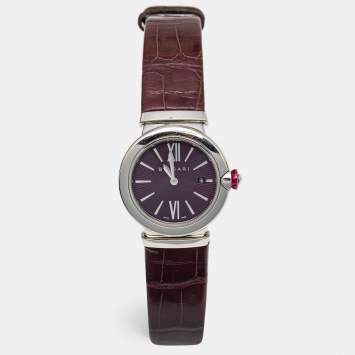 Bvlgari Purple Stainless Steel Alligator Leather Lvcea 102566 Women's Wristwatch 28 mm