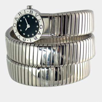 BVLGARI Black Stainless Steel Tubogas Snake 12P Diamond BB191TS Women's Watch 19 mm