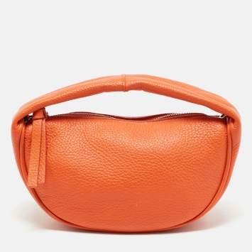 Pre Owned By Far Orange Leather Mini Hobo