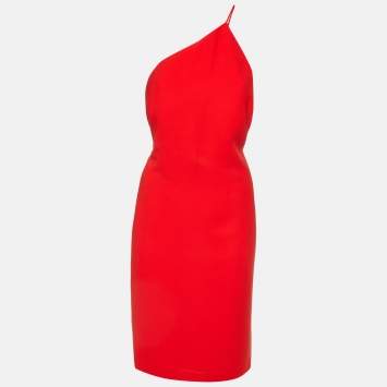 Calvin Klein Red Crepe One-Shoulder Short Dress XL