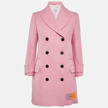 Pre Owned Calvin Klein Pink Wool Blend Double Breasted Mid-Length Coat S