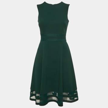 Calvin Klein Green Tulle and Crepe Short Dress S