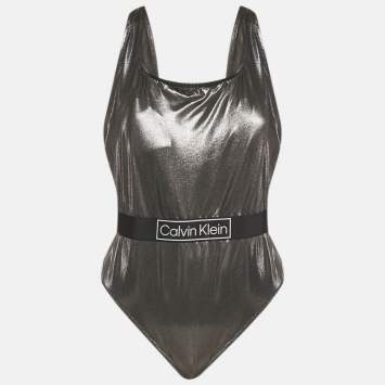 Pre Owned Calvin Klein Silver Lamé Swimsuit XXL