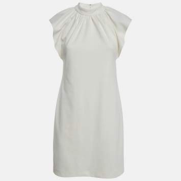 مملوكة مسبقًا Calvin Klein White Crepe Ruffle Sleeve Mini Dress S