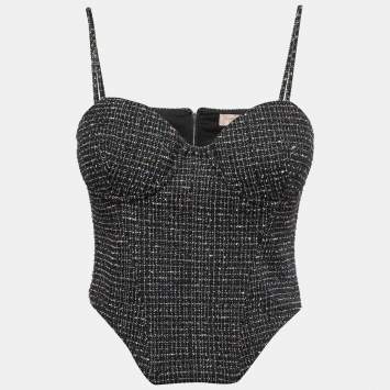 مملوكة مسبقًا Camila Coehlo Black/Multicolor Tweed Cropped Bustier Top M