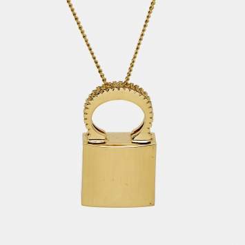 Pre Owned Carolina Herrera Lock Crystals Gold Tone Chain Necklace 