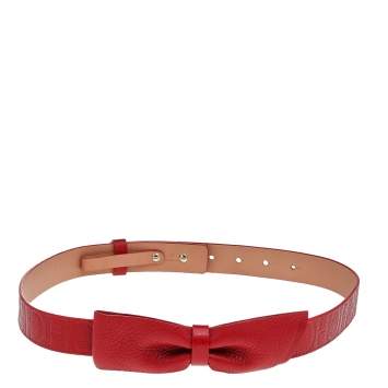 Pre Owned Carolina Herrera Red Leather Bow Belt 75CM