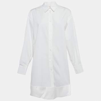 Pre Owned بلوزة كارولينا هيريرا قطن أبيض كبيرة مع جوانب عالية مقاس صغير