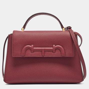 Pre Owned Carolina Herrera Burgundy Leather Tiny Doma Insignia Top Handle Bag