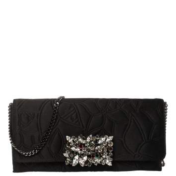 Pre Owned Carolina Herrera Black Satin Crystal Embellished Clutch