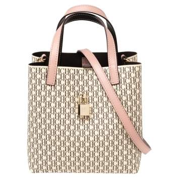 Pre Owned Carolina Herrera Pink/Beige Monogram Coated Canvas and Leather Matryoshka Padlock Tote
