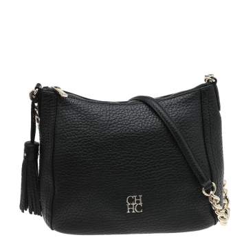 Pre Owned Carolina Herrera Black Leather Chain Tassel Shoulder Bag