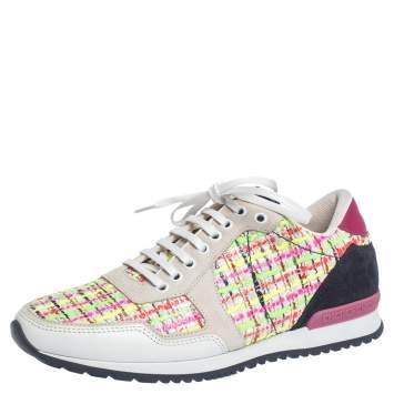 مملوكة مسبقًا Carolina Herrera Multicolor Tweed, Leather And Suede Low Top Sneakers Size 41