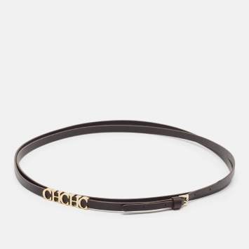 Pre Owned Carolina Herrera Dark Brown Leather CHHC Double Wrap Slim Belt