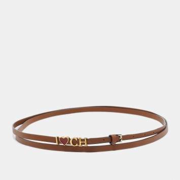 Pre Owned Carolina Herrera Brown Heart Logo Double Wrap Waist Belt