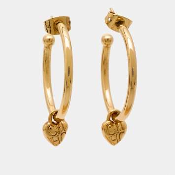 Carolina Herrera CH Crystals Gold Tone Hoop Earrings