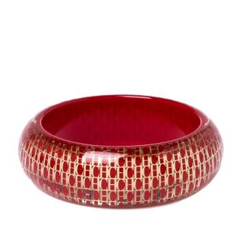 Pre Owned CH Carolina Herrera Red Resin Gold Tone Wide Bangle Bracelet